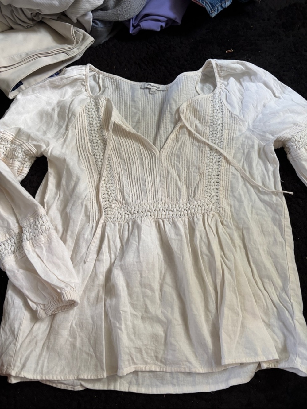 Madewell Cream Boho Pintuck Peasant Tunic